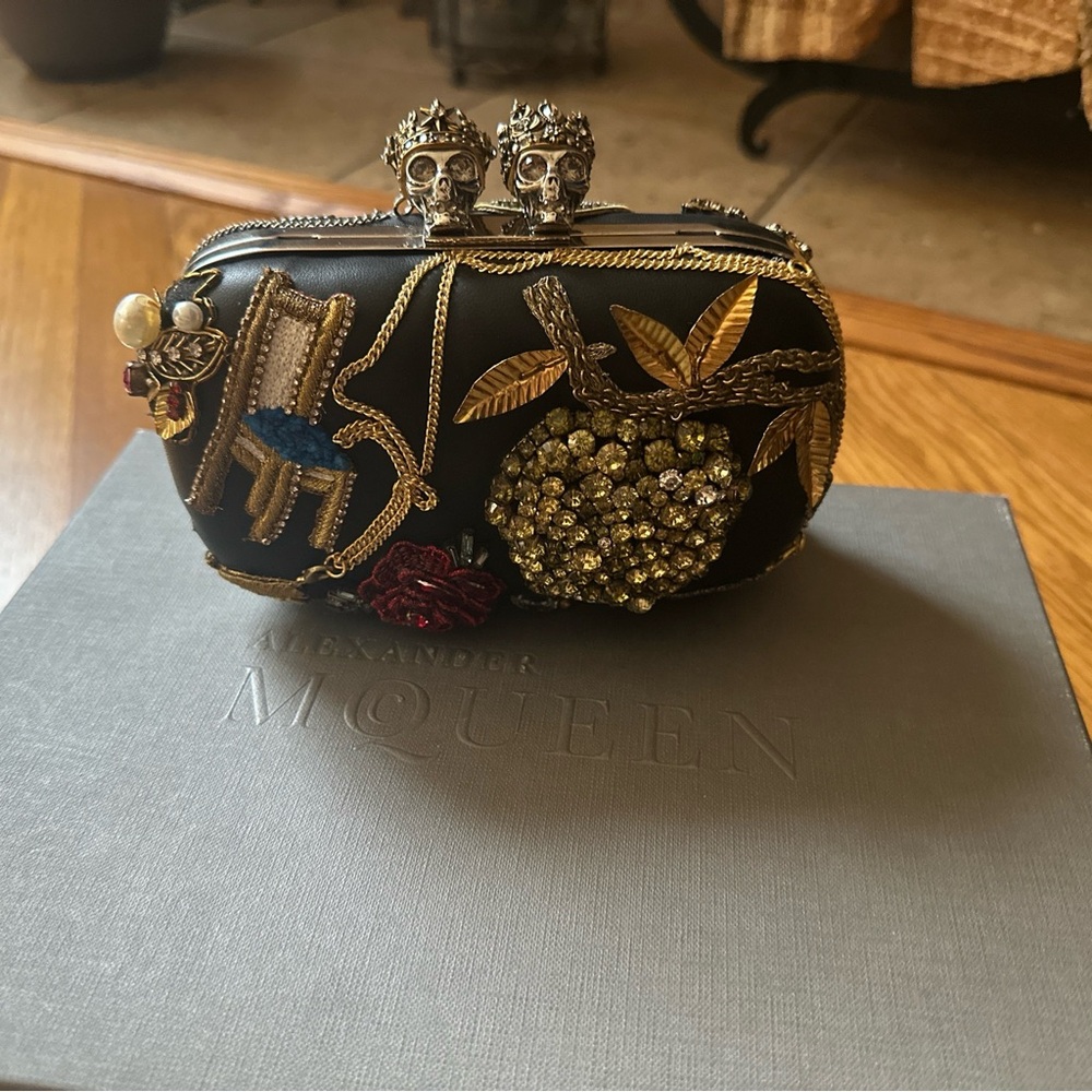 Alexander McQueen Black Clutch with Gold and Multicolor Embellishments
